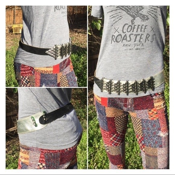 Metallic Silver Leather Belt Punk Reconstructed - Picture 1 of 8